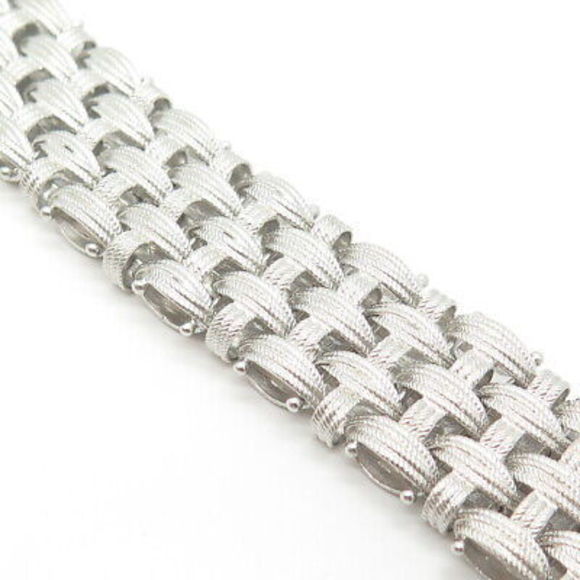 925 Sterling Silver Vintage Italy Rattan Link Bracelet 8" - Picture 3 of 7